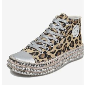 Leopard Print High-Top Sneakers with Metallic Accents